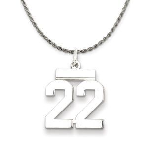 Sterling Silver Athletic Lg Polished Number 22 Necklace - 20 Inch
